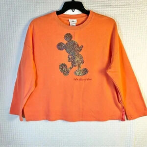 Disney Parks Womens Large Reversible Sequined Mickey Mouse Top Coral Orange